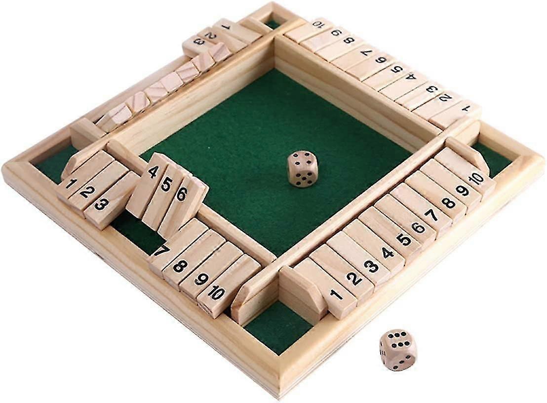 4-player Shut The Box Wooden Table Game Classic Dice Board Toy--
.
