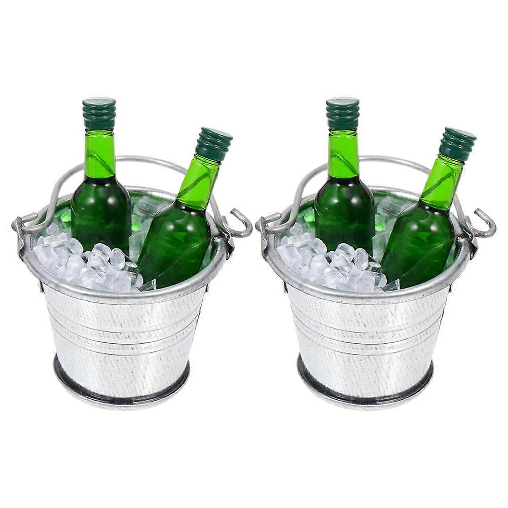 Dollhouse Miniature Beer Bucket Set with Ice for Decor in 2Sets Assorted
