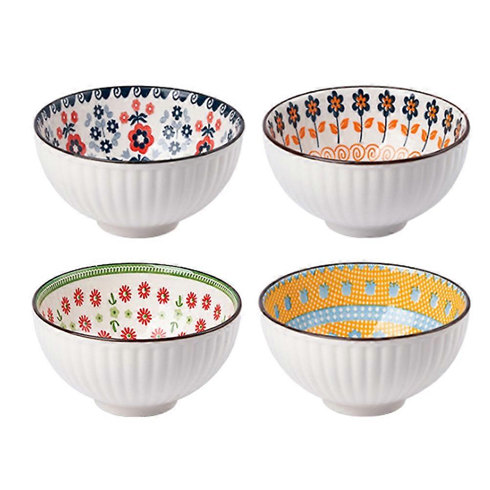 4Pcs Ceramic Ethnic Style Food Bowls Multi-Function Household Soup Bowls