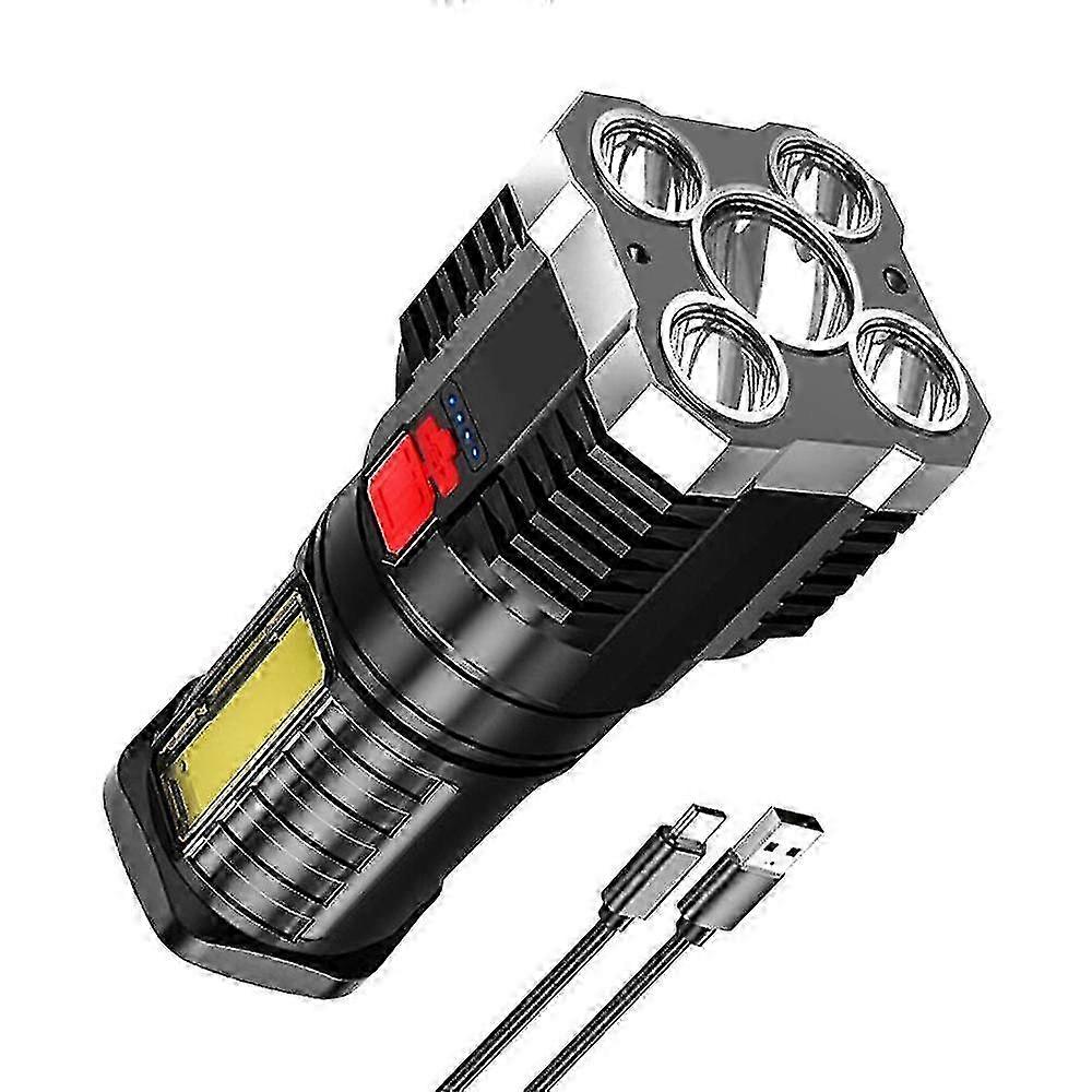 2025 5 LED Flashlight Portable High Lumen Work Light USB Rechargeable Light with Sidelight 4 Light Modes