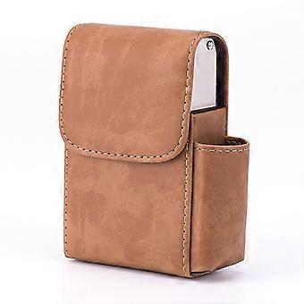 Pu Leather Sliding Cigarette Box Case Stainless Steel Cigarette Case With Lighter  Holder And Belt Loop For Men