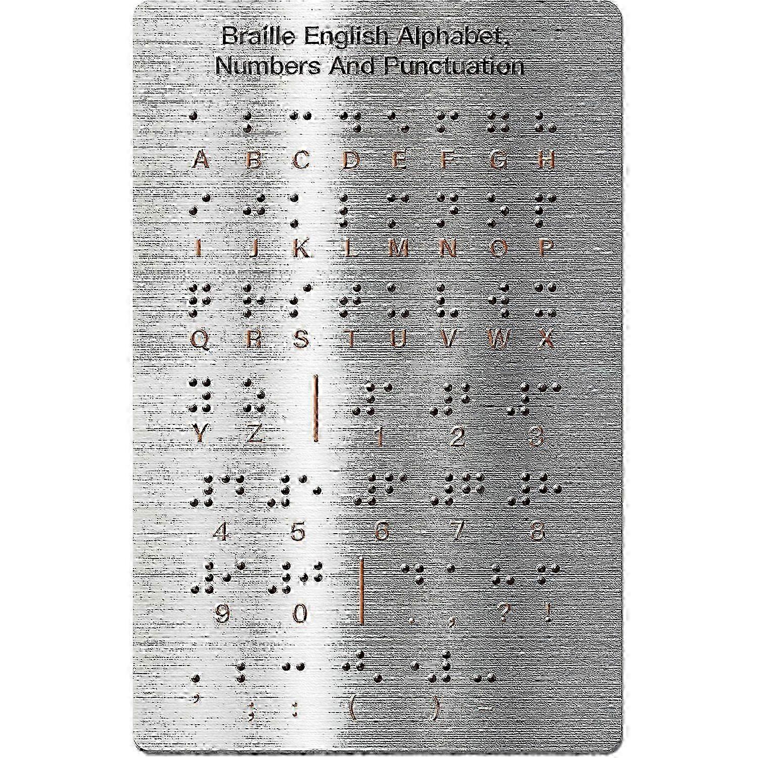 Tableau d'apprentissage du braille avec chiffres en relief, chiffres et ponctuation en acier inoxydable, idéal pour les débutants.