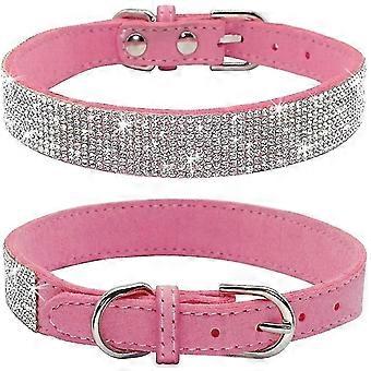 Rhinestone Dog Collar, Cute Dazzling Sparkling Soft Suede Leather Dog Cat