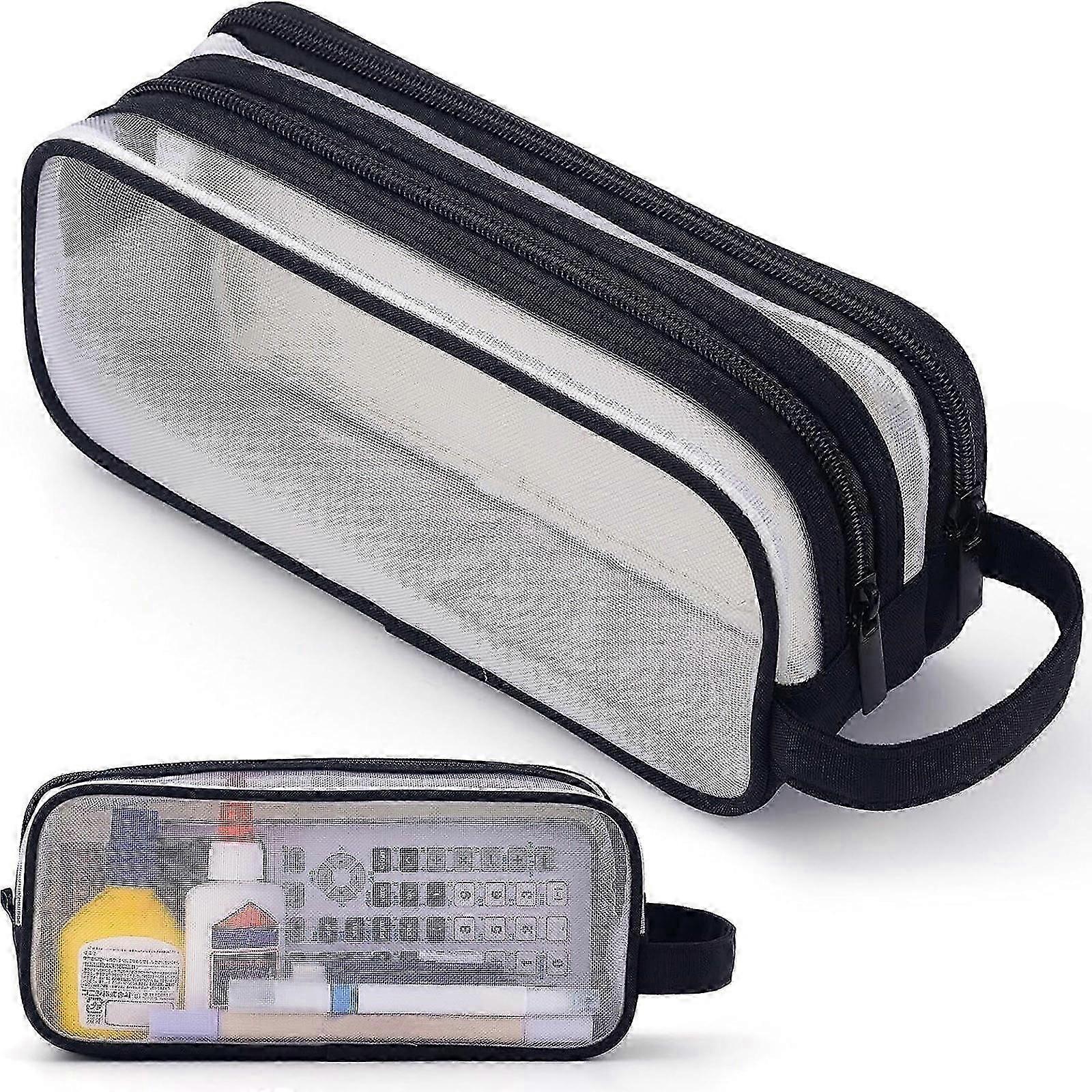 Transparent Mesh Pencil Case With Two Compartments For Makeup Or Pens