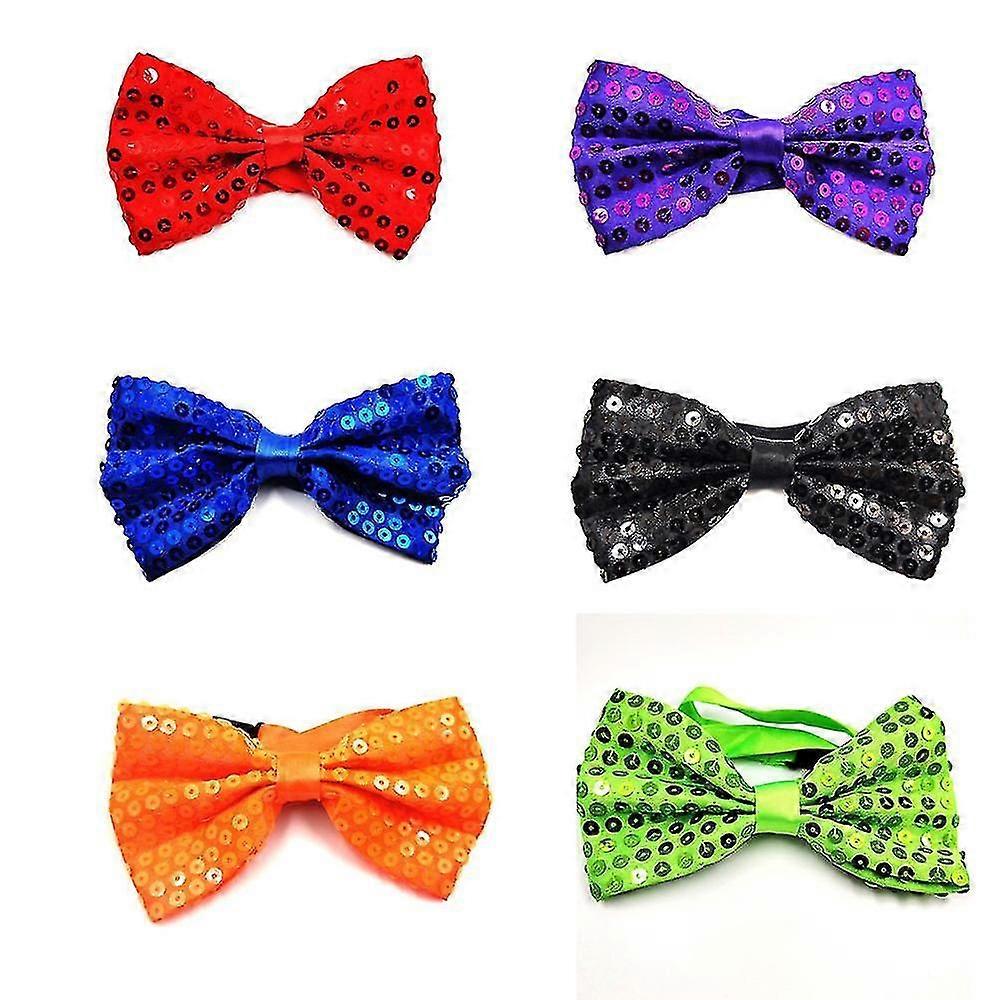 6 Pcs Sequin Bow Tie Double-layer Pre-tie Bow Ties With Adjustable Strap