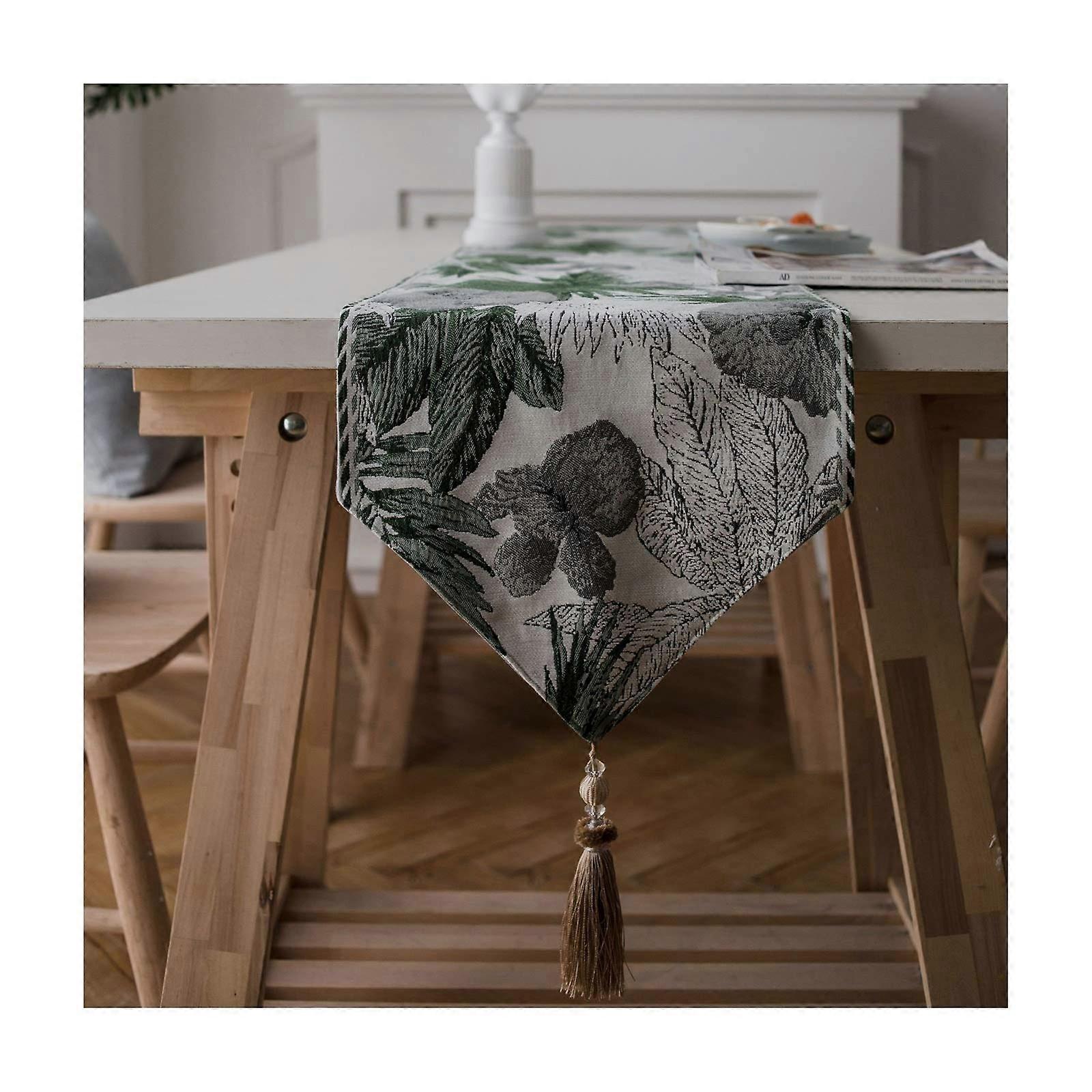 Table Runner Small Rectangle 32x200 CM Polyester Floral Pattern Green Gray