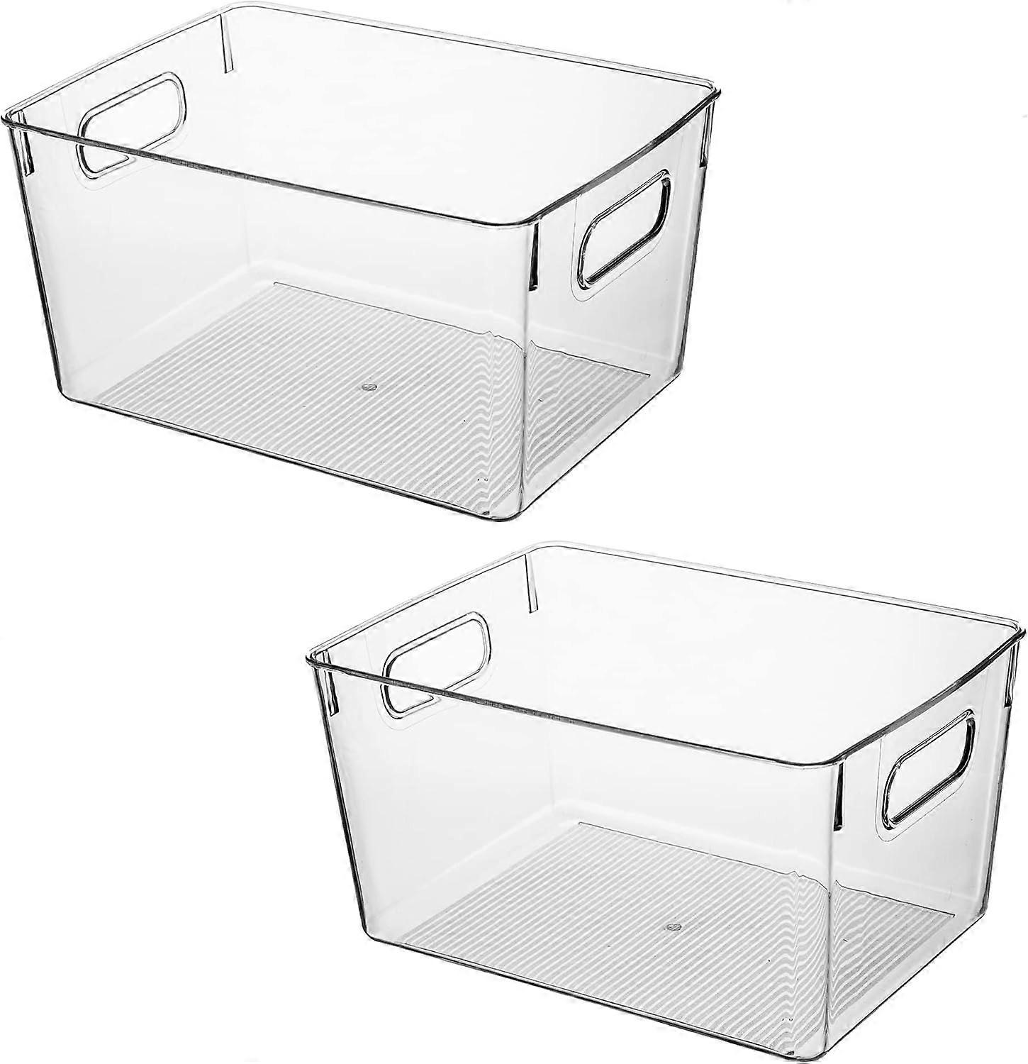 Clear Plastic Storage Bins for Fridge, Cupboard, Pantry, and Kitchen - Versatile Organisers(2-Pack)