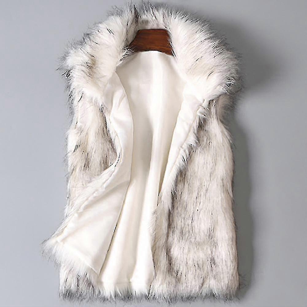Women's Premium Quality Wool Blend Vest with Faux Fur Stand Collar & Coat Style - Size L - Fashion Forward New Arrival Item