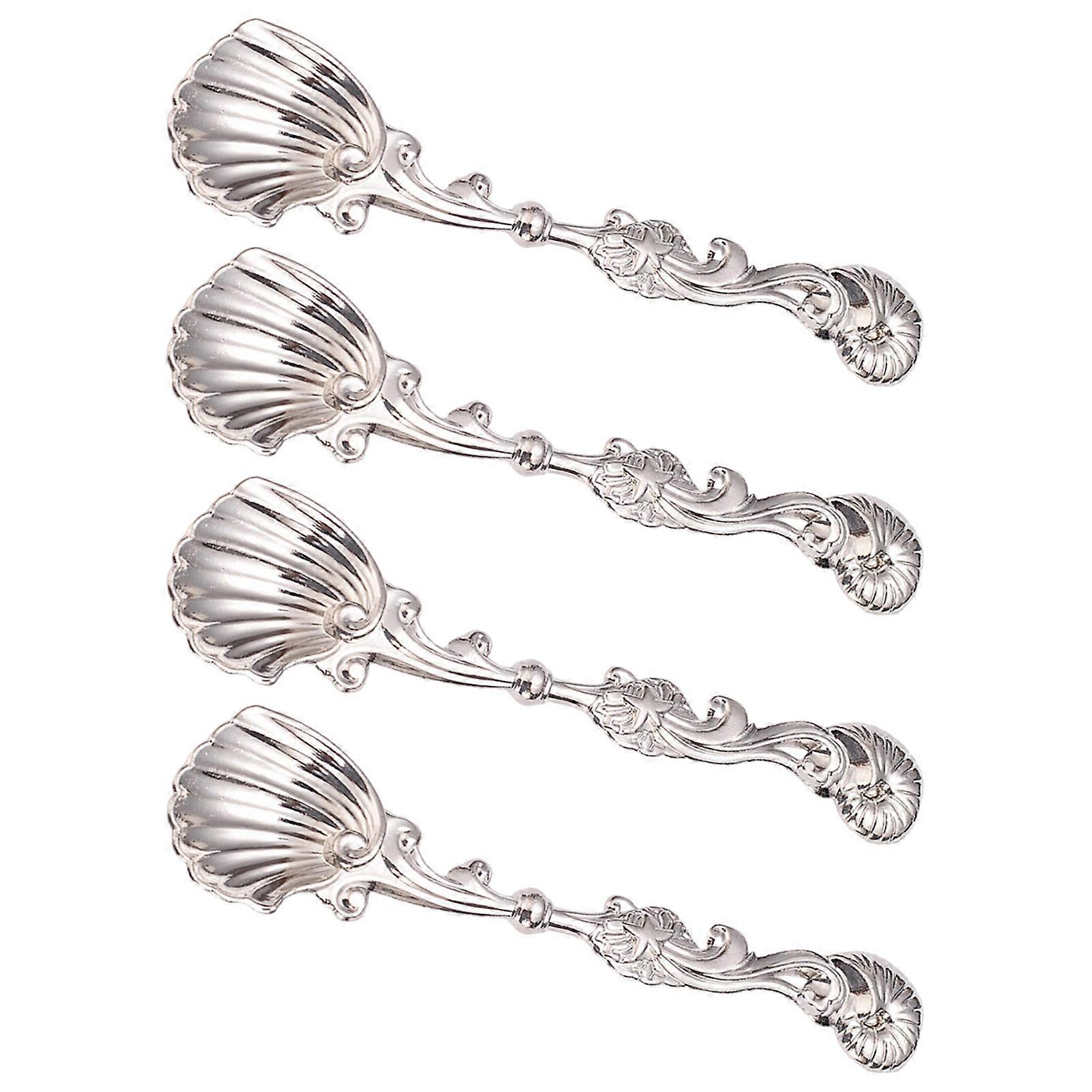 Set of 4 Antique Design Dessert Spoons with Perfect for Baking Coffee and Pastry Preparation  Silver