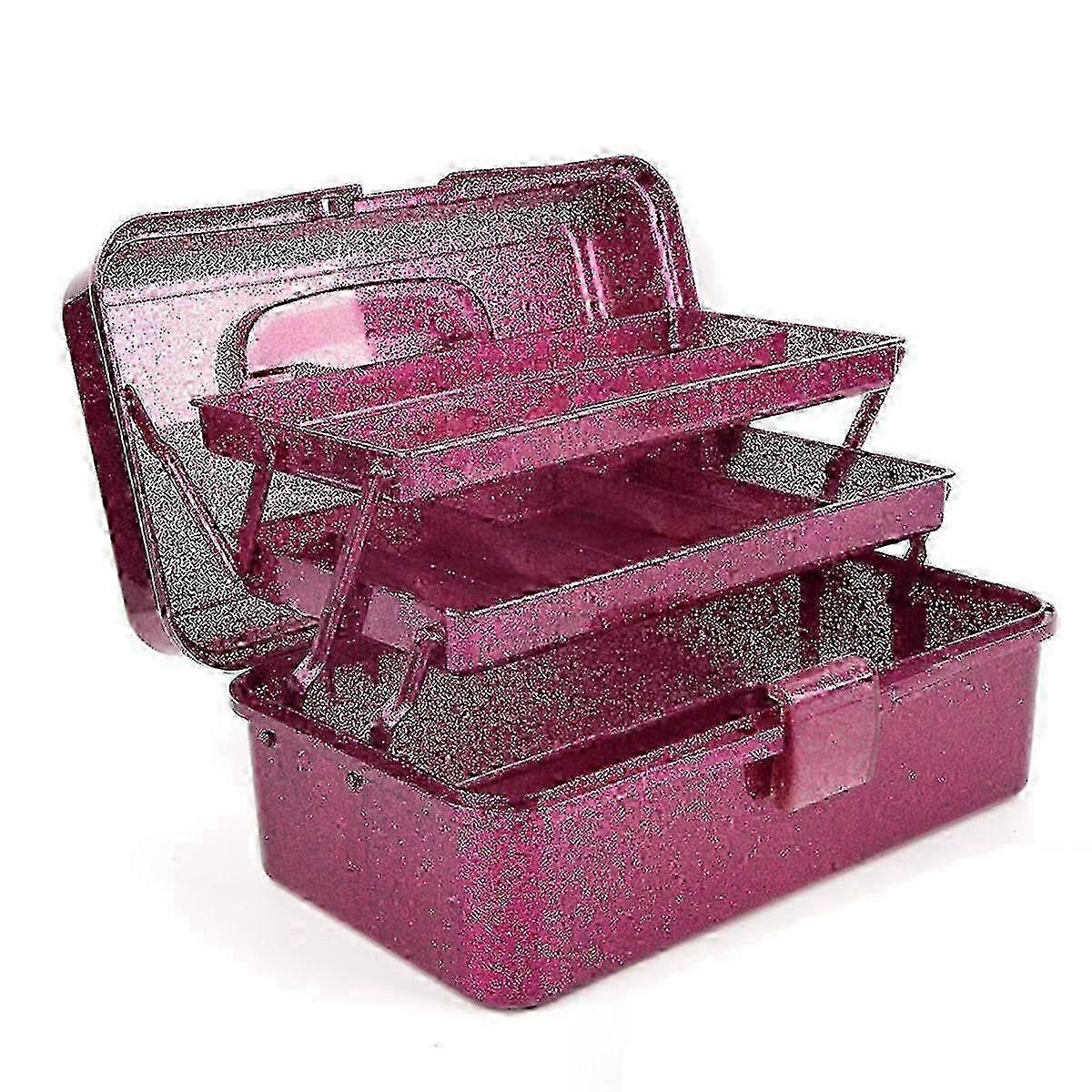 Glitter Pink & Craft Tool Storage Box,3-Layer Stackable Carry Tackle Box Sewing Box Organizer for A