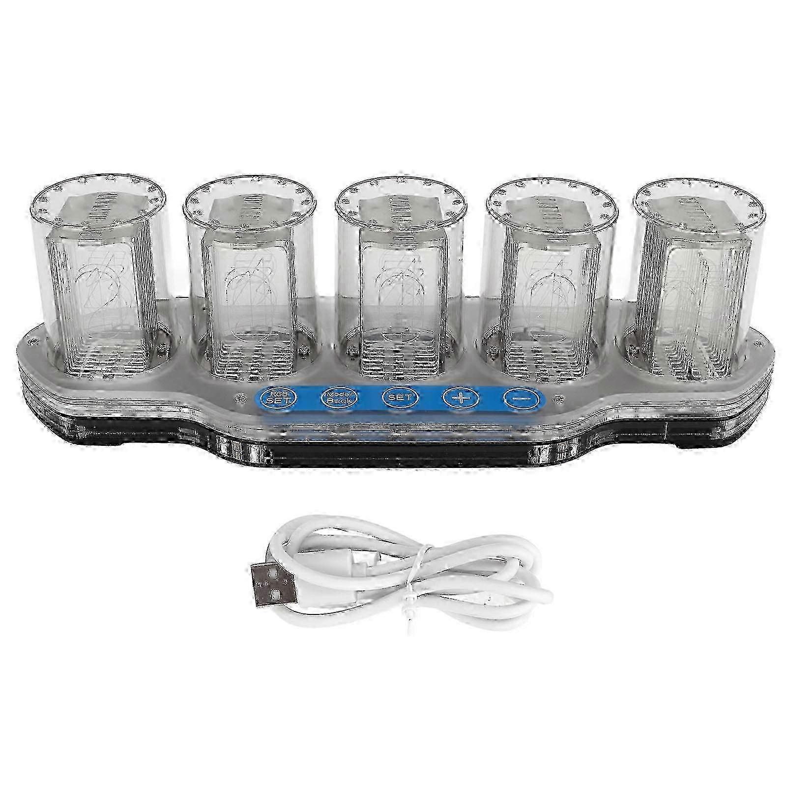 RGB Tube Clock LED Table Clock 24 Hour USB Powered Adjustable Modes Digital Glow Tube Clock Suitable for Bedrooms and Computers