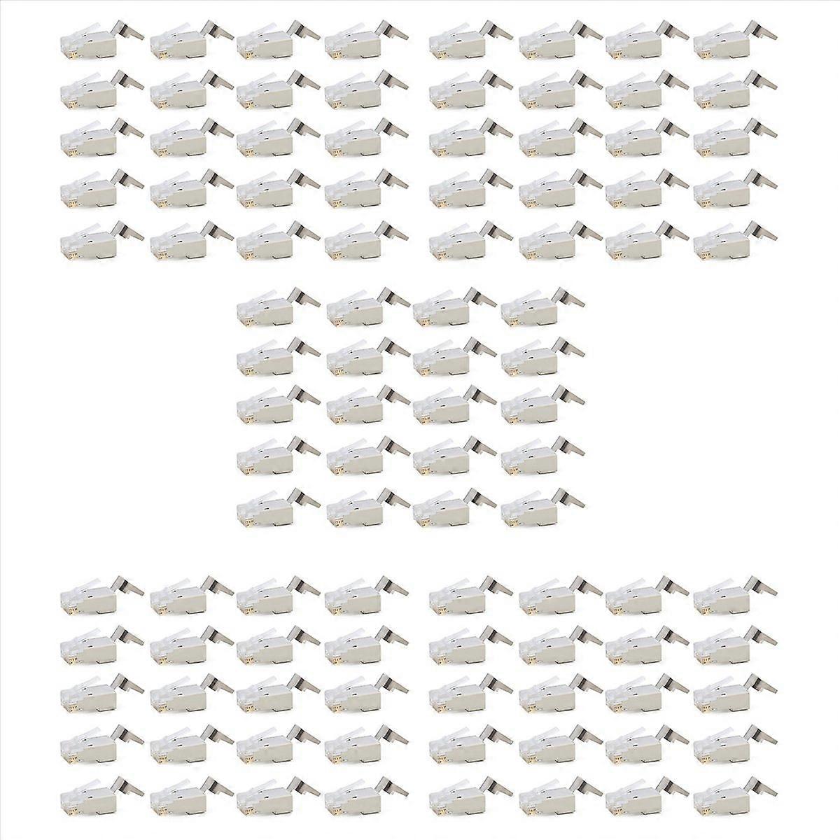 100 db Cat6 / 6A RJ45 áthalad moduláris dugókon, árnyékolt (STP) külső földelő csatlakozó, EZ krimpelő
