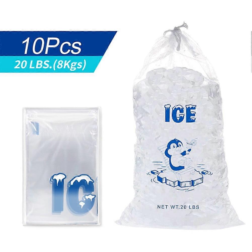 AFQH 10 Pack Drawstring Ice Pack Plastic Ice Bags with Drawstring 20 Lbs Large Capacity Multi-Use Transparent Refrigeration Ice Bag for Bar Cafe