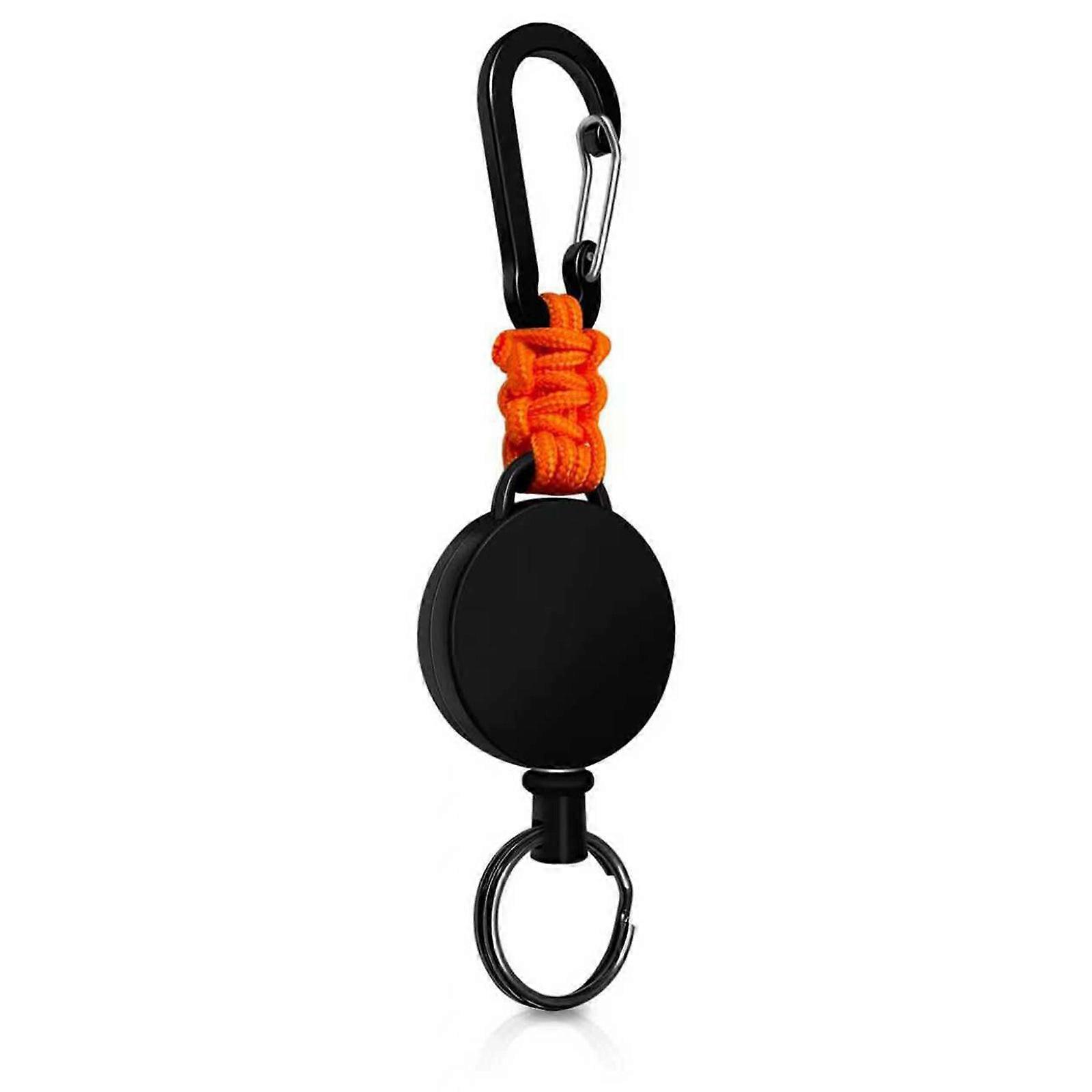 Retractable Clip Badge Holder Carabiner Keychain Practical Metal Hook High Elasticity For Outdoor Enthusiasts  Orange