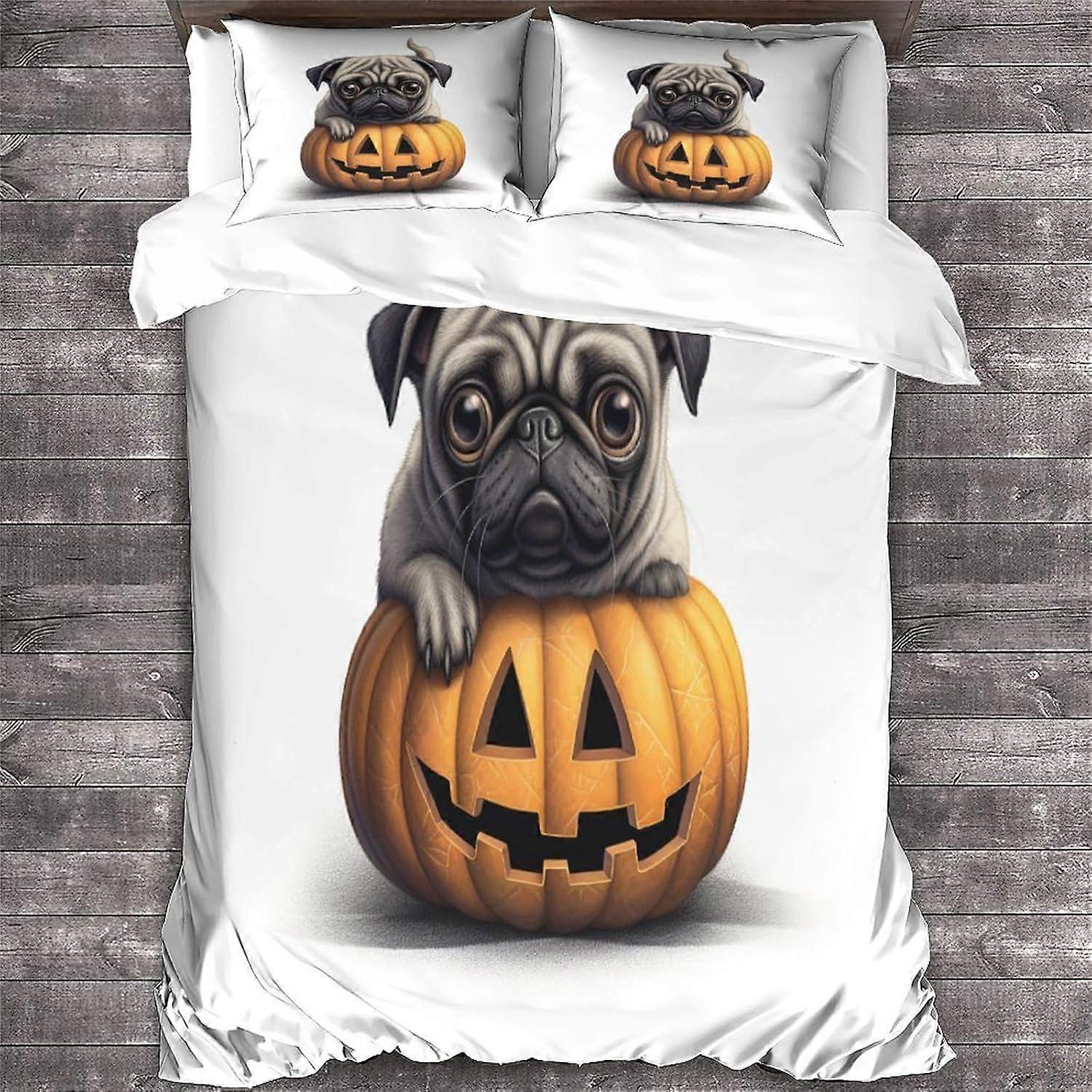 LikeEj 3D impresso PUG Bedding Set para adolescentes animal padrão edredom capa com fronhas para cachorro capa de microfibra com zíper fechamento duplo