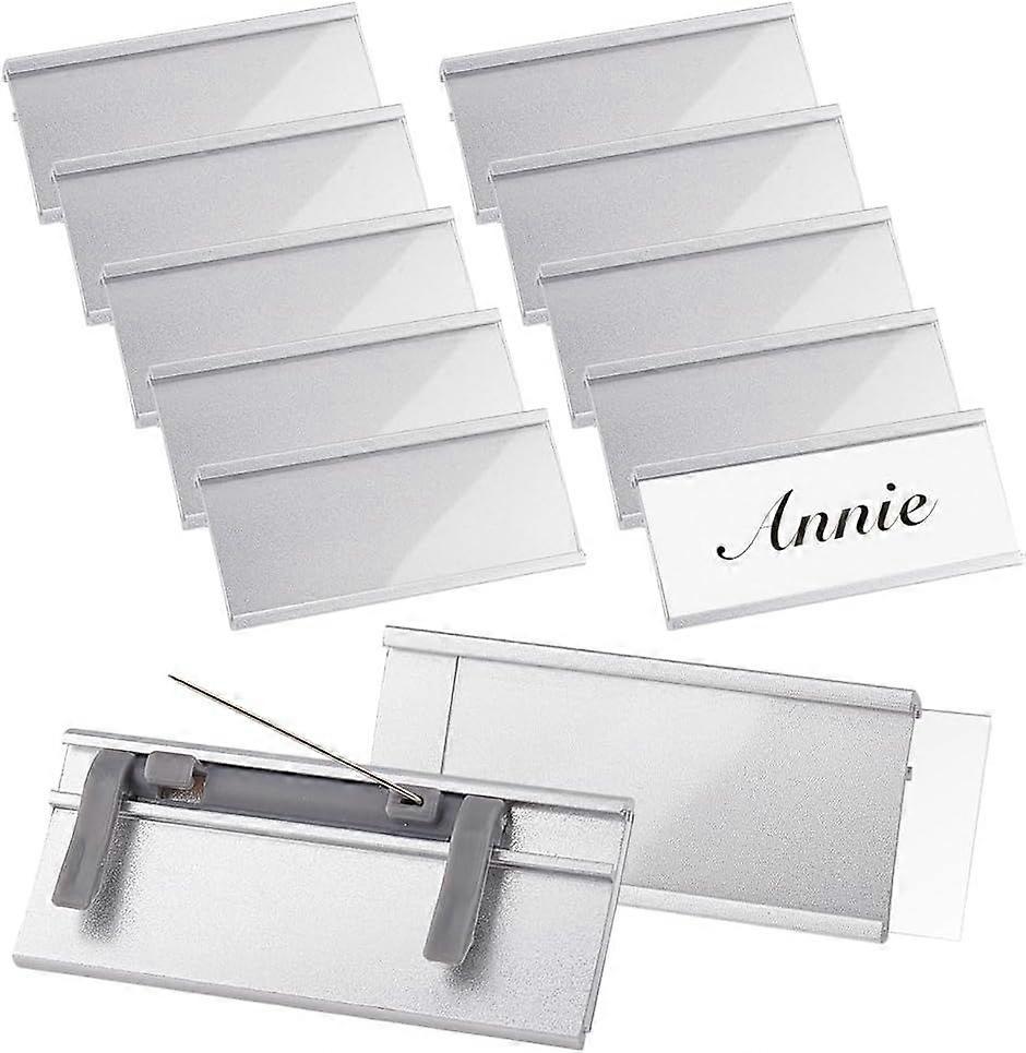 12 Pcs Aluminium Name Tags with Card Slot and Pin Badge Blank Name Tags Reusable ID Badge Holders Personnel Labels Office Workers Students Employee (1