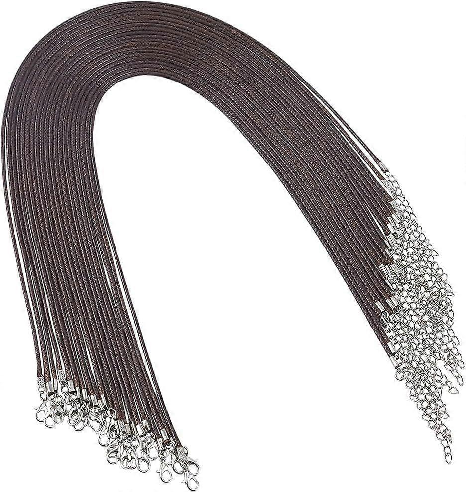 50Pcs 45.7cm/18 Inch Wax Cord Bracelet Clasps Waxed Necklace Cord Bulk Coconut Brown Imitation Leather with Clasp and Chain Extender String Rope for J