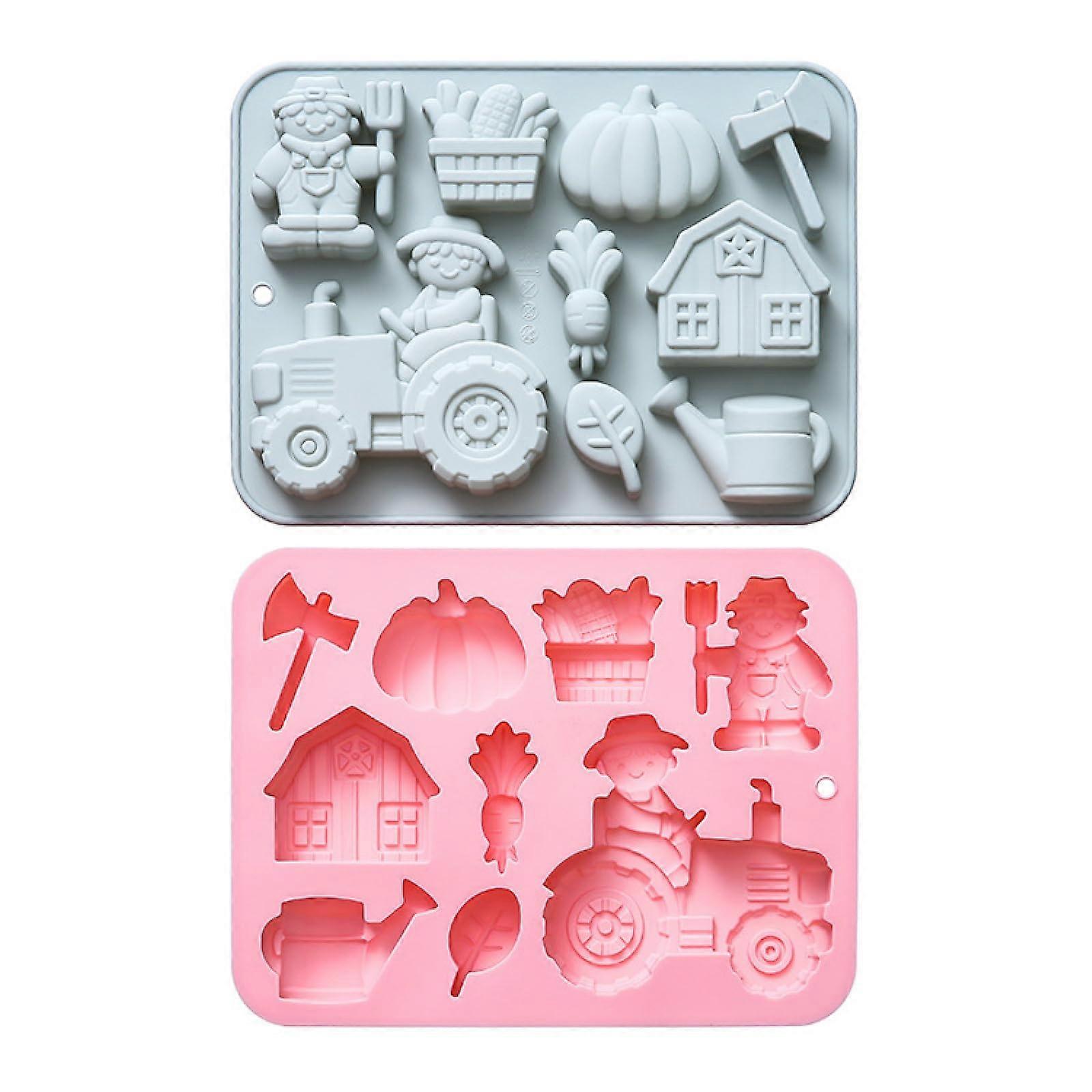 Silicone Cake Molds 2 Pack with 9 Farm Animal Shapes for Baking Chocolate Ice Cubes Epoxy