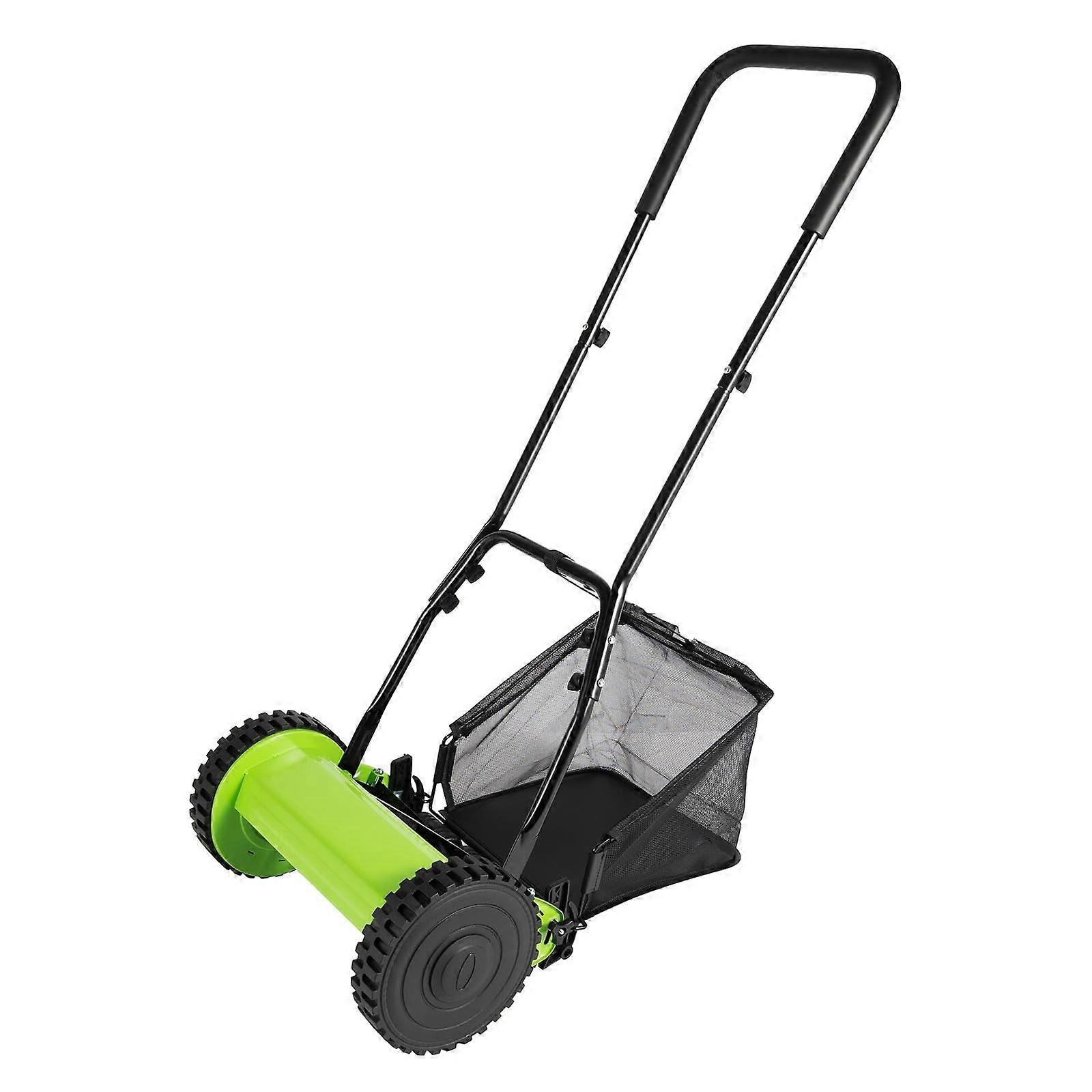 Manual Lawn Mower with Grass Catcher, Adjustable Height Reel Mower, 5 Blade Steel Push Cutter