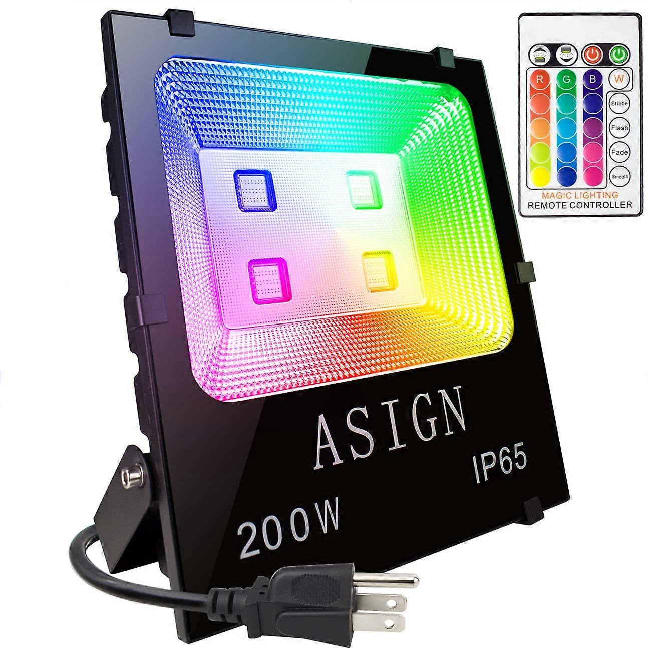 200W RGB LED Flood Light with Remote Control, Waterproof Outdoor Color Changing Wall Washer