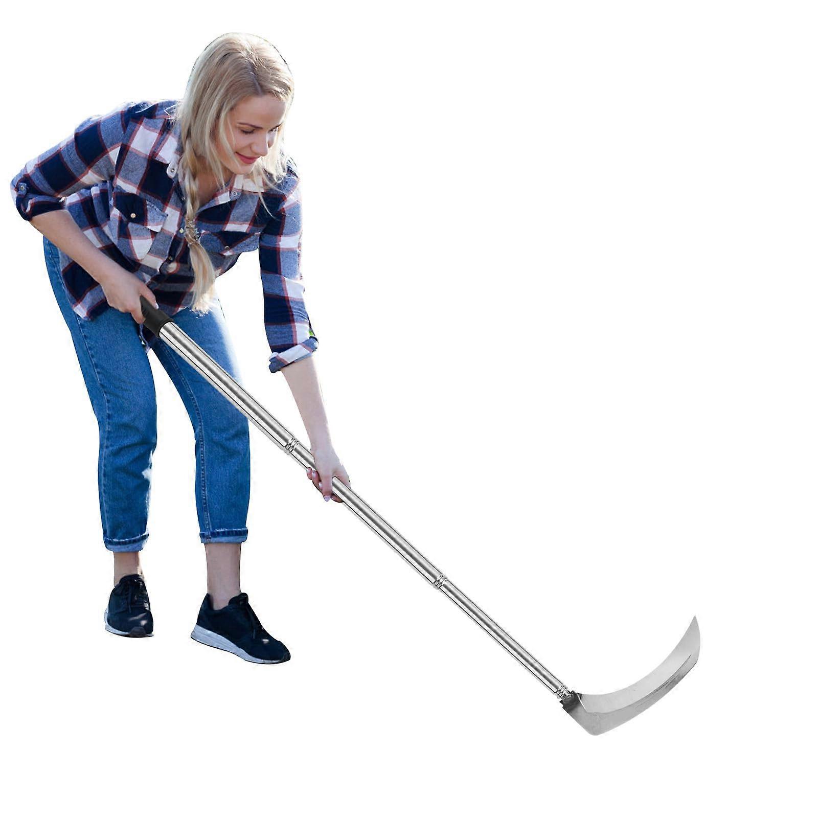 Japanese Weeding Sickle with Long Handle, Ergonomic Stainless Steel Garden Scythe for Grass and Weeds