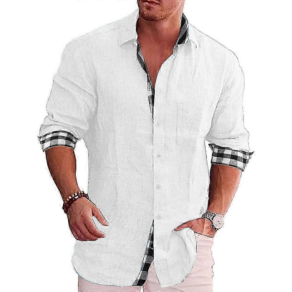 Oversized Beach Shirt for Men, Long Sleeve Solid Color Button Down with Lapel Design