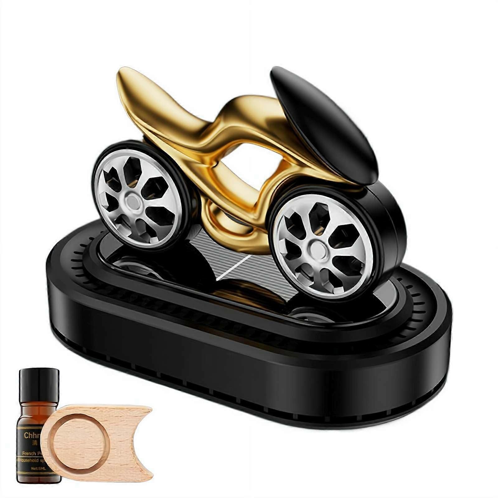 Solar Car Air Freshener with Motorcycle Design, SolarPowered Rotating Dashboard Diffuser, Natural Fragrance