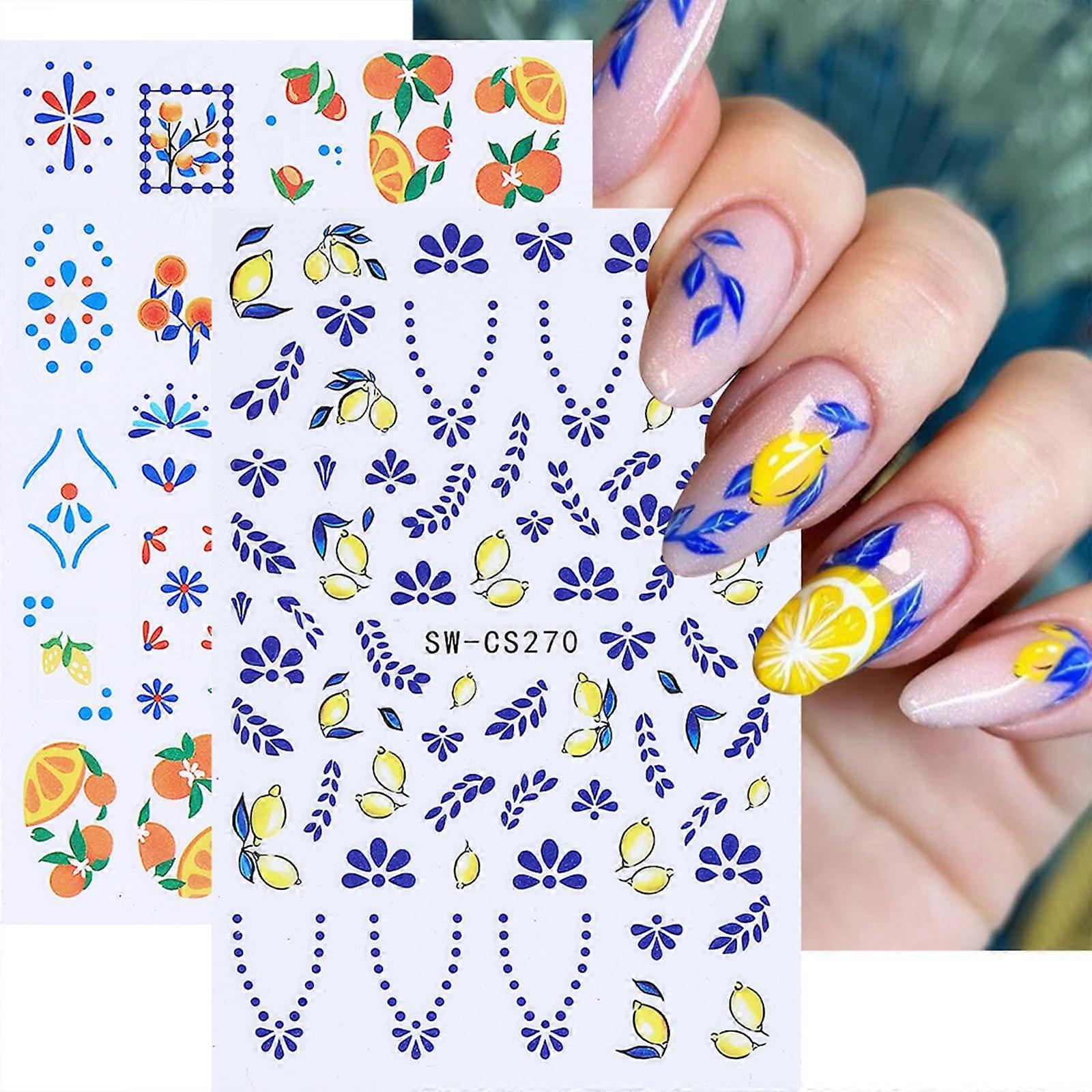 Nail Art Stickers 3D Fruit SelfAdhesive Decals with Variety Patterns for Summer DIY Nails 5 Sheets