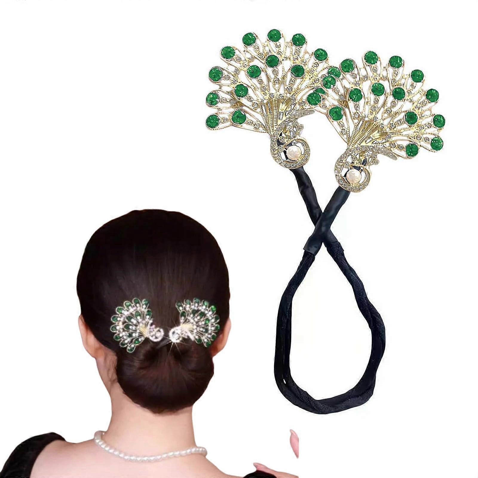 Hair Bun Maker with Elegant Peacock Design, UShaped Styling Tool for Quick French Twist Green