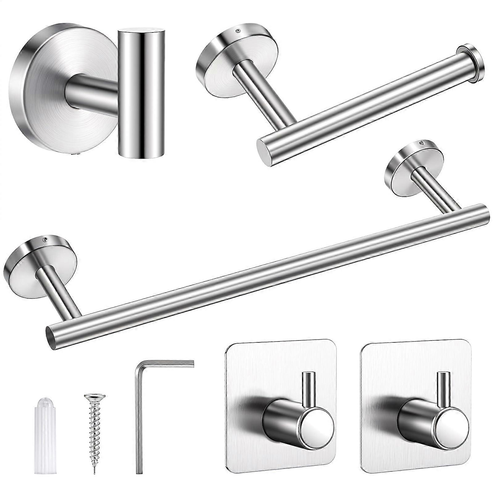 5 Piece 304 Stainless Steel Bathroom Hardware Set, Rustproof Wall Mounted Towel Bar, Paper Holder and Hooks