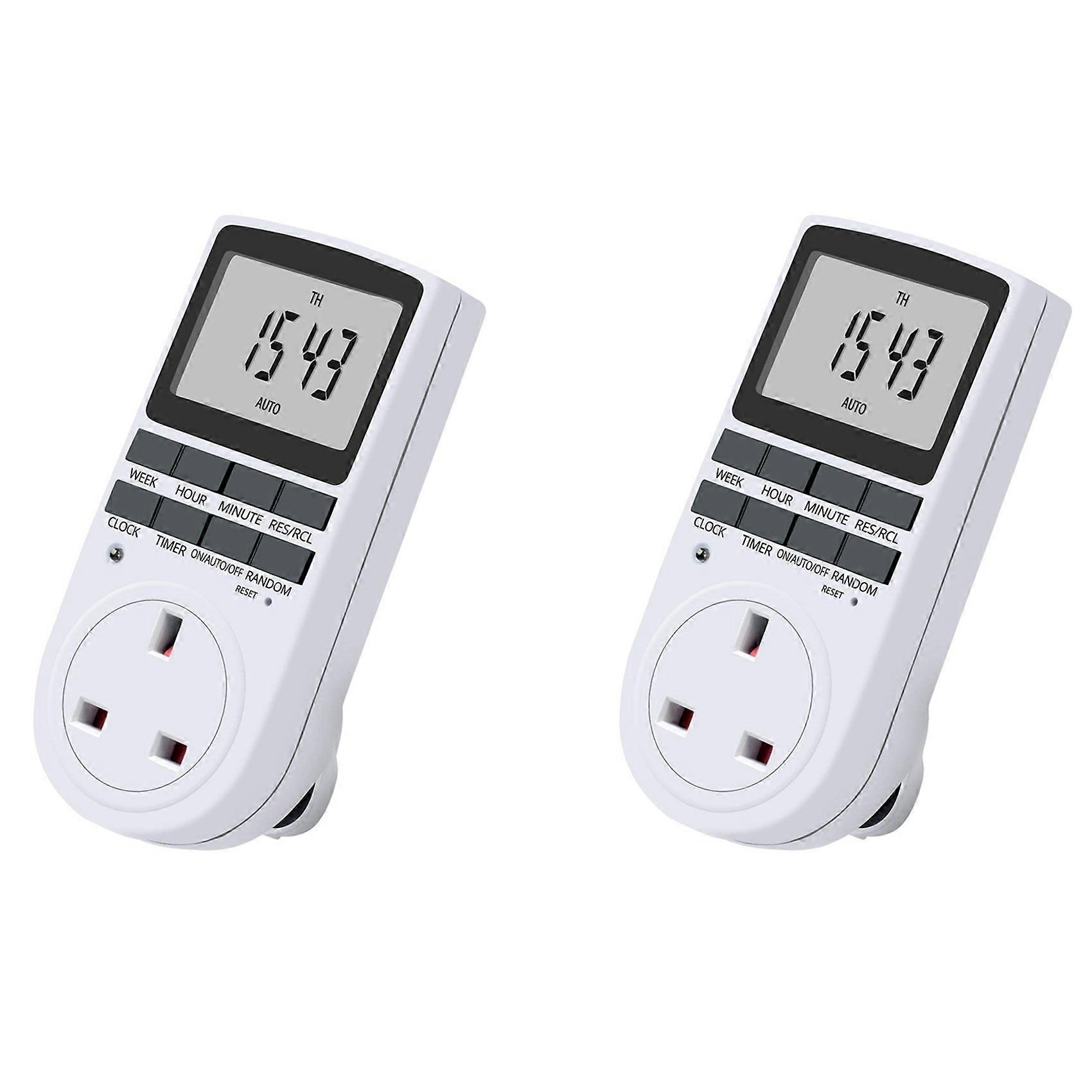 2X Uk Plug Digital Timer Plug Socket, Electrical Programmable Plug in Timer Switch for Light, B and More