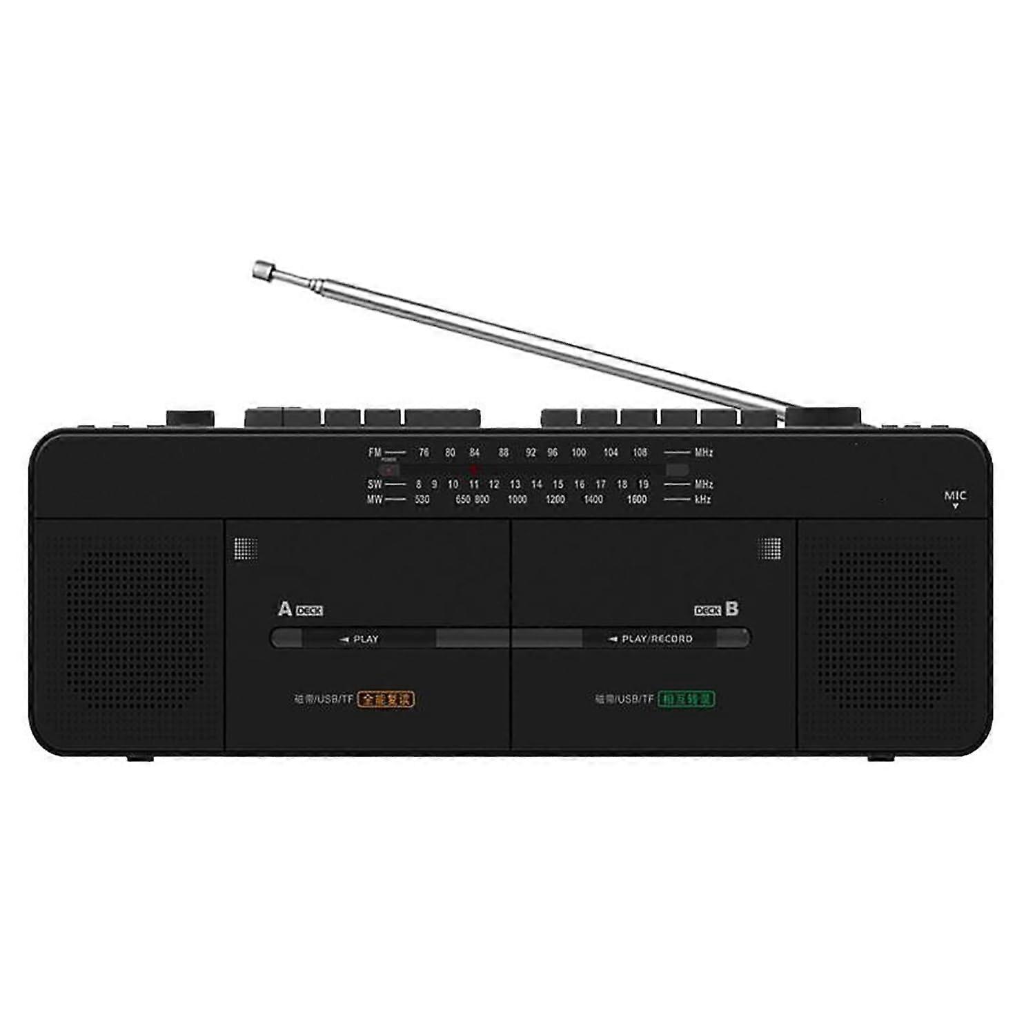 Dual Cassette Deck Recorder AM/FM/SW Radio With MP3 USB TF Playback OneTouch Recording Portable Transcription System