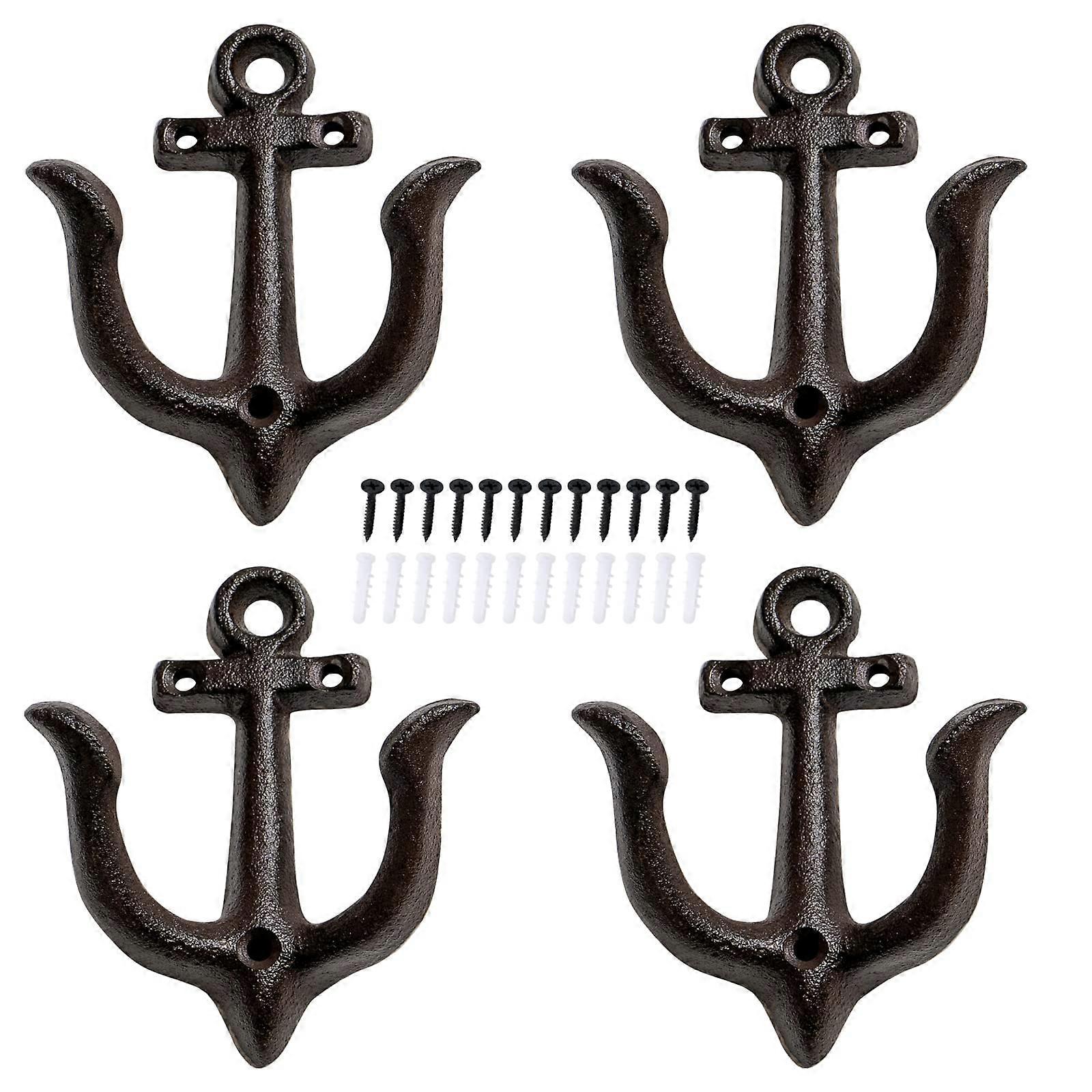 Nautical Wall Hooks Cast Iron Anchor Design Rust Resistant Decorative for Bathroom or Pool Brown