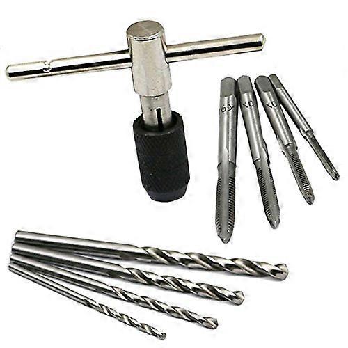 9 PCS Tap and Die Set with Adjustable HSS THandle Wrench, Metric Taps M3M6 and Drill Bits