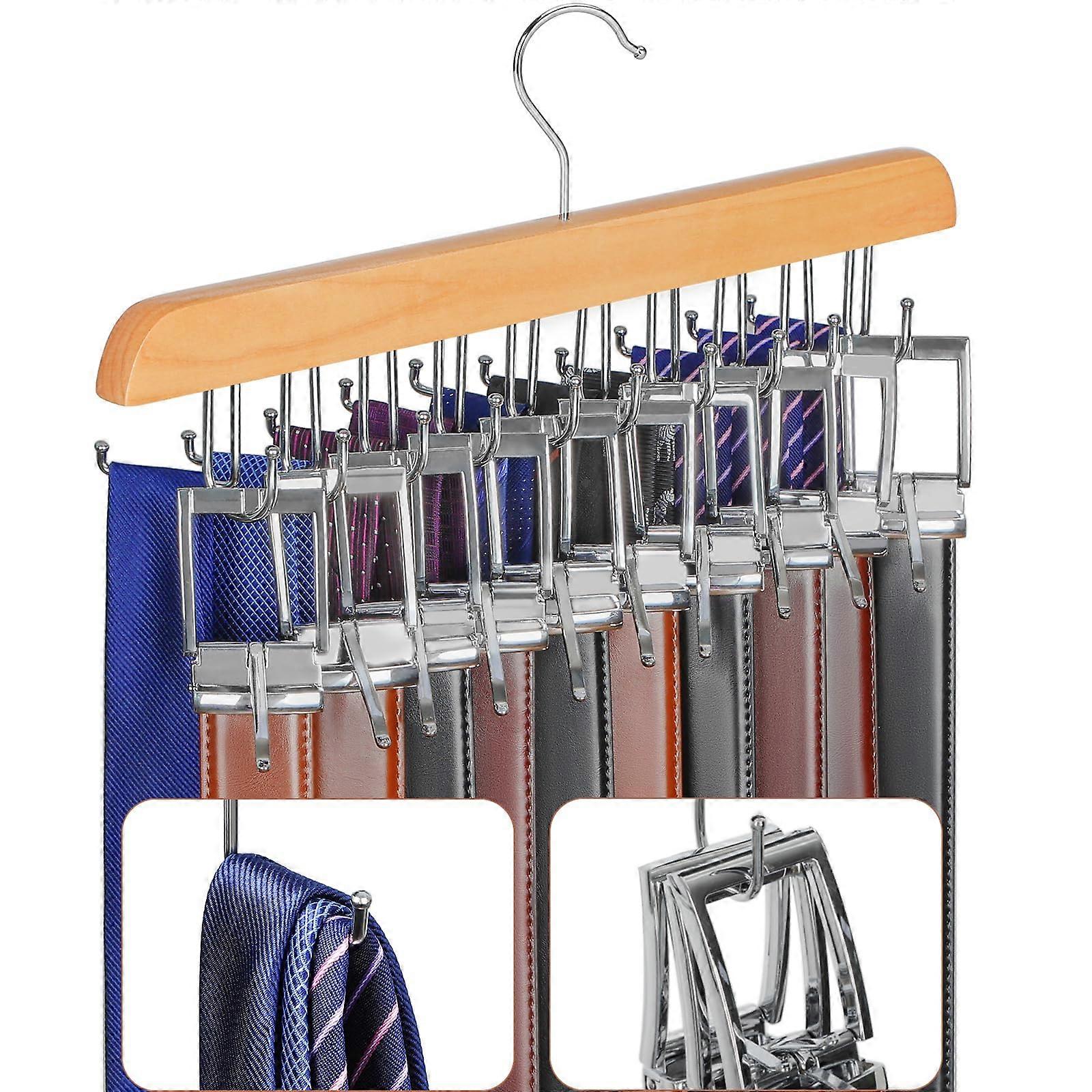 2 in 1 Belt and Tie Closet Organizer with 20 Rotating Hooks, Space Saving Rack Holds 30 Belts and 30 Ties