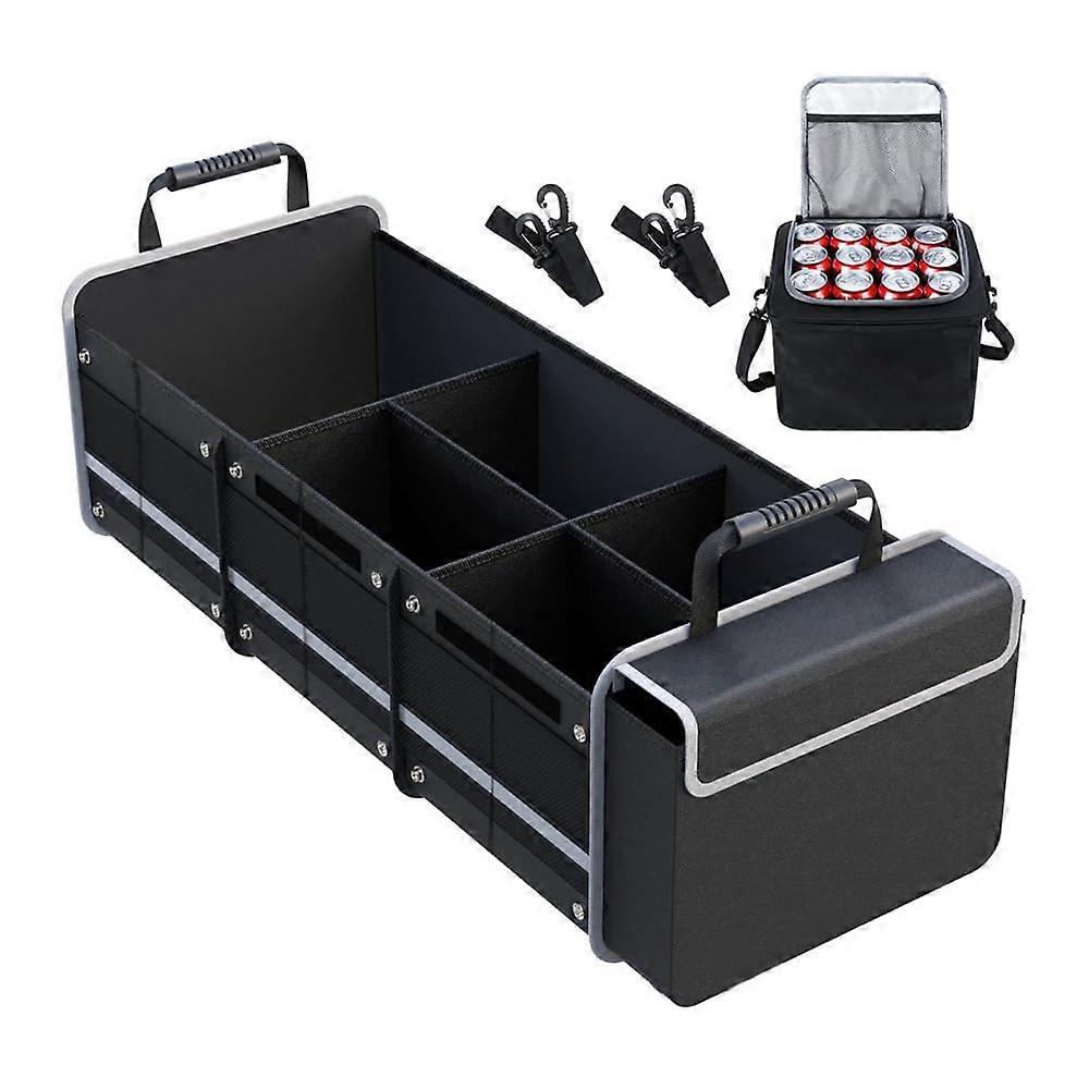 Car Trunk Organizer with Detachable Insulated Cooler, Foldable Large Capacity Storage for Road Trips