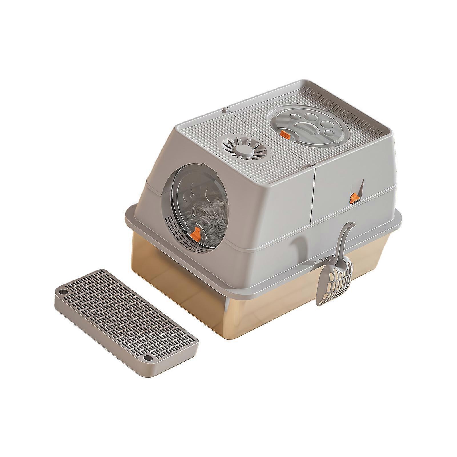 Cats Litter Box Feature Sand Fall Preventions Step Reduces Scattering Easy Install Removable for Maintenance  Light Grey