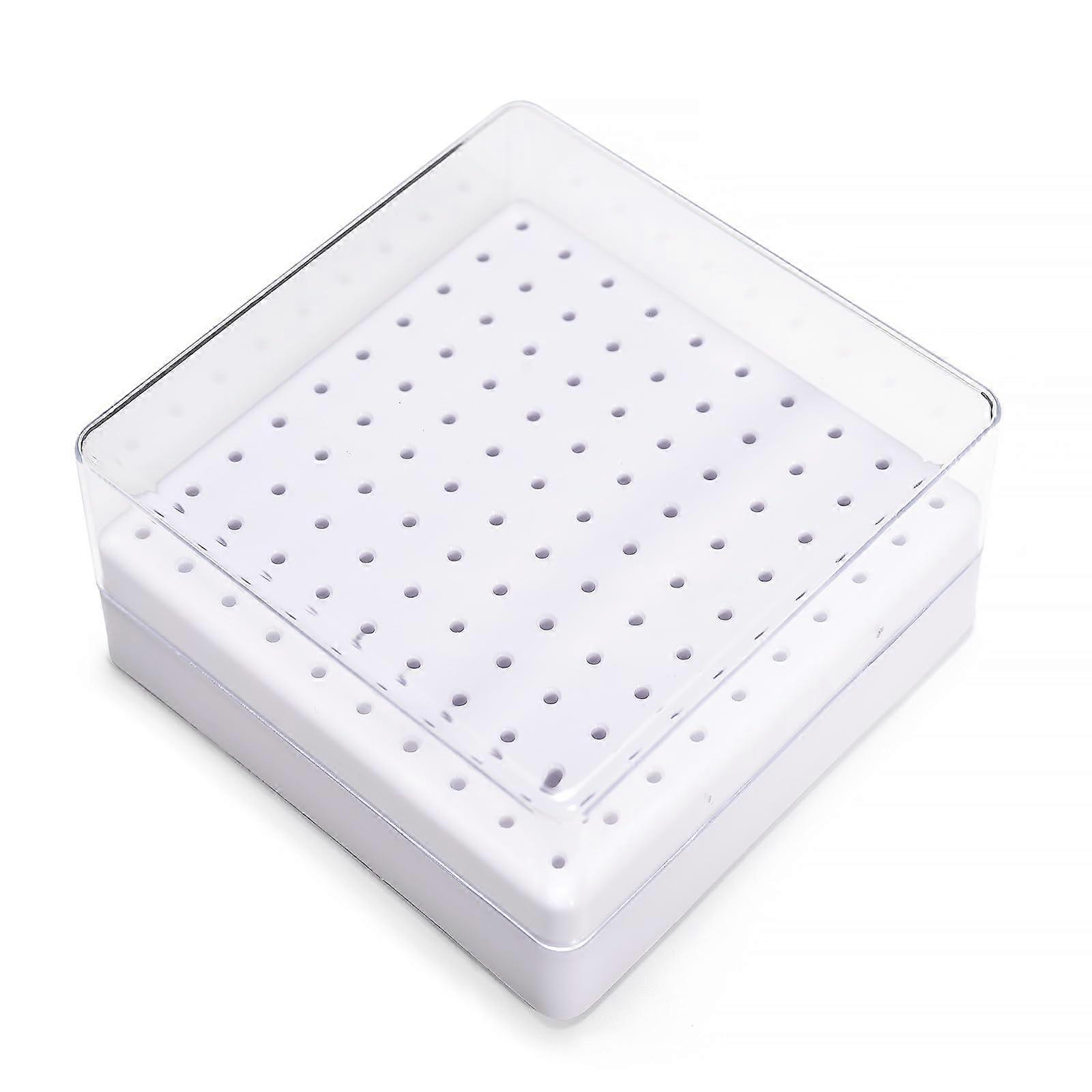 Nail Drill Bits Storage Box 100Hole Large Capacity Holder with Clear Dustproof Cover White