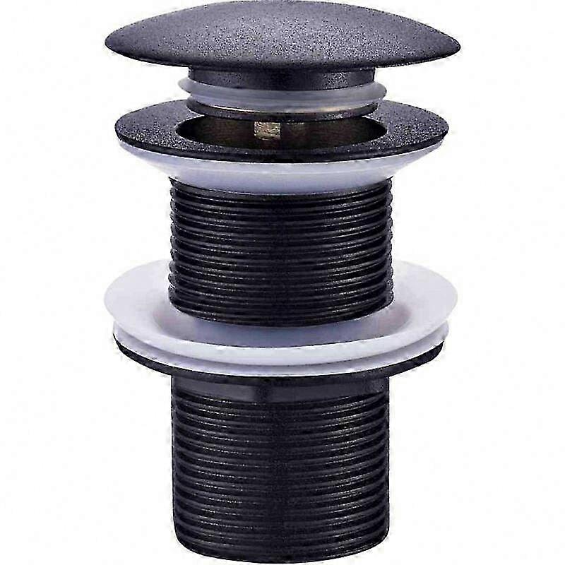 Black Click-Clack Washbasin Drain, 63mm Diameter, NF Certified for Thick Worktops, No Overflow Function
