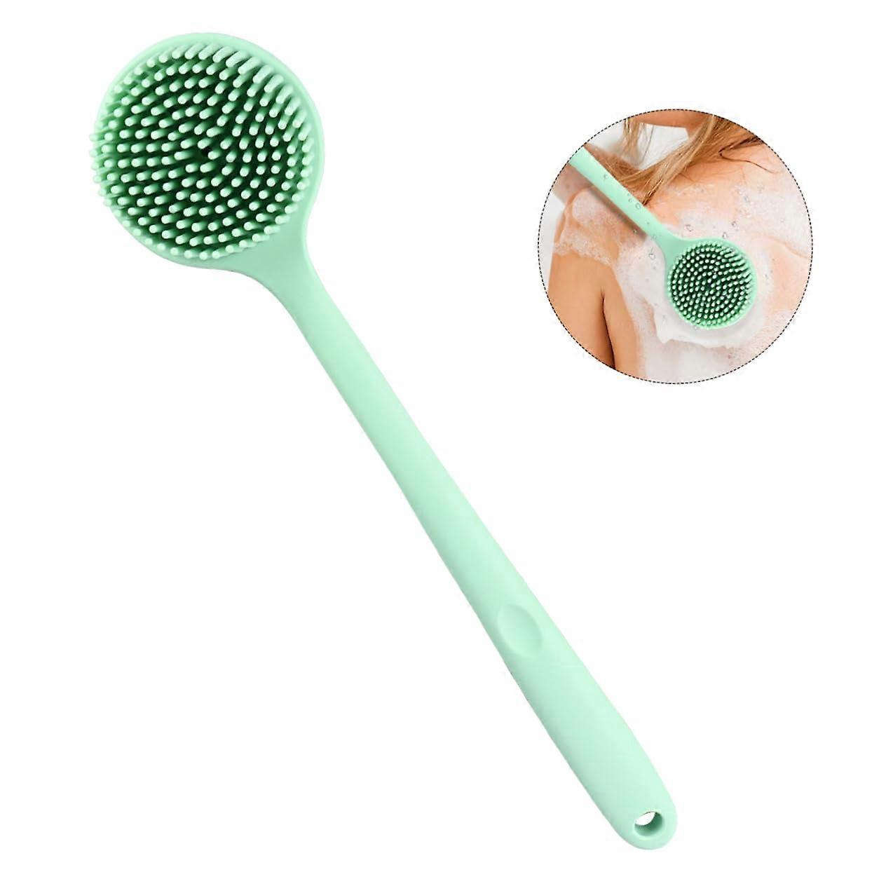 Silicone Back Scrubber with Long Handle Double Sided Bath Brush for All Skin Types Green