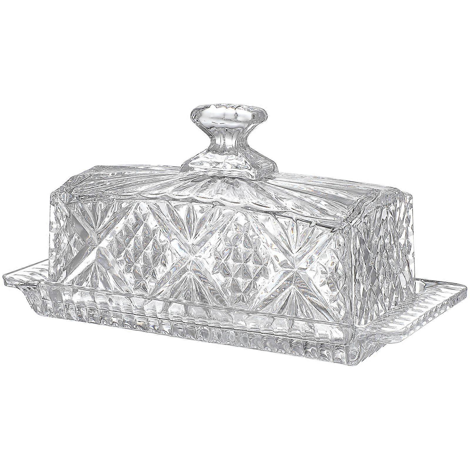 1pc Rectangular Glass Butter Plate with Lid Tableware Storage Box Food Container