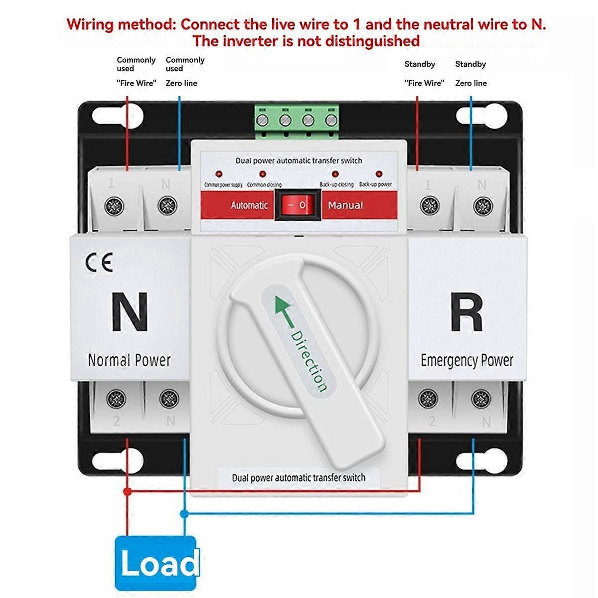 110V 220V 2P 63A Mini Dual Power Automatic Transfer Switches Toggle Controller Change-over Switch S