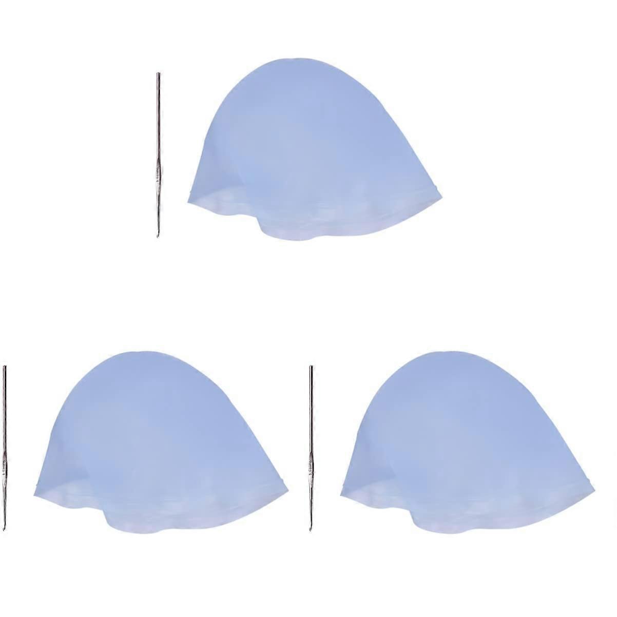 Hair Highlighting Cap Set, Reusable Silicone with Metal Hook, Medium Sky Blue for Precise Highlights