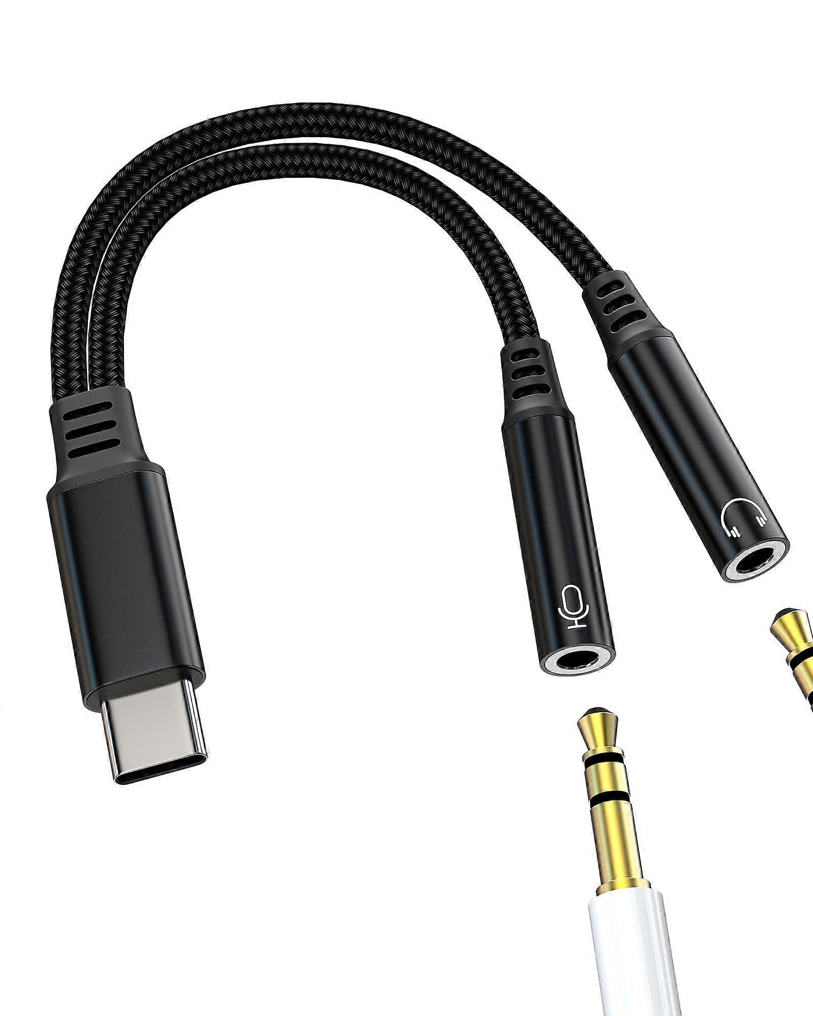 USB C Headset Splitter 96kHz/24bit Audio Adapter with Dual 3.5mm Jacks and Braided Cable