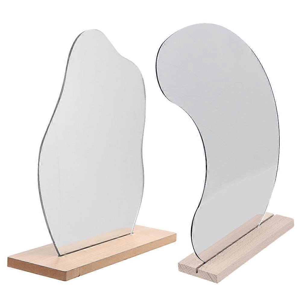 Wooden Base Makeup Mirror Acrylic Desktop Mirror 4Pcs Set