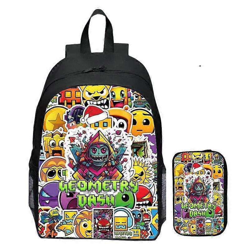 Geometry Dash children's backpack two-piece set for teenagers and elementary school students, backpack pencil case