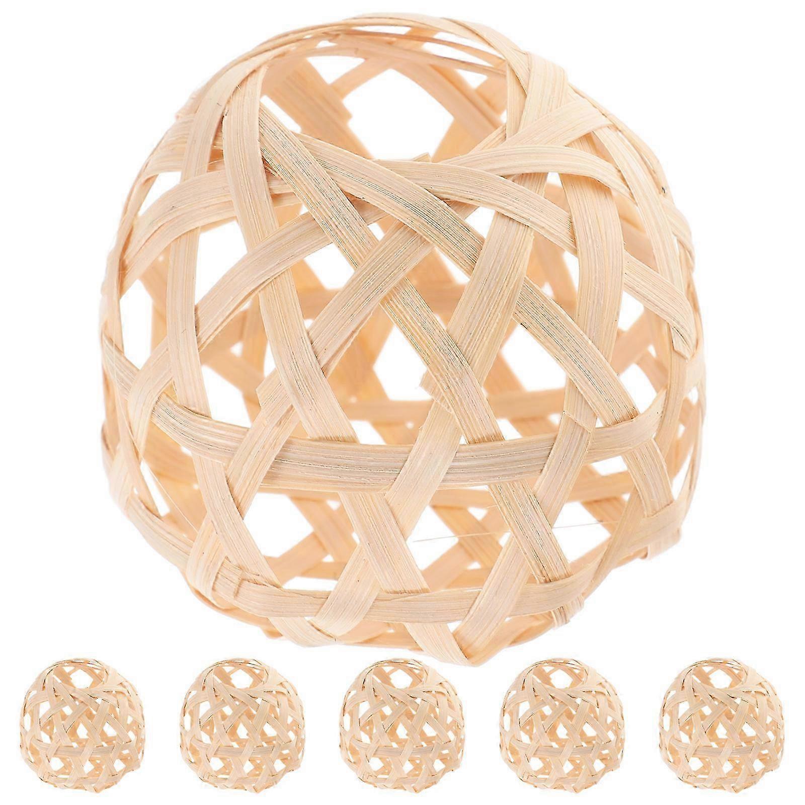 Beige Bamboo Mini Lantern for Decor 6Pcs Woven Bamboo Light Shade