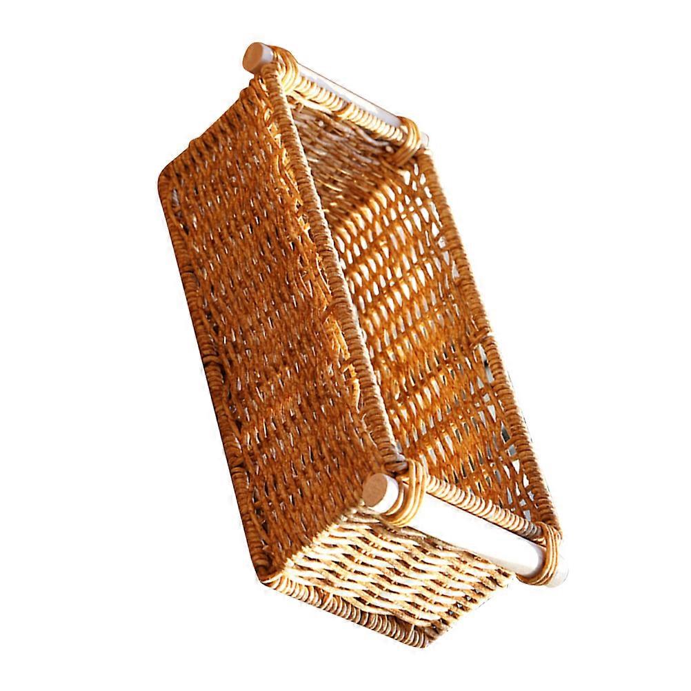 Plastic Rattan Woven Storage Basket for Desktop Organizer Brown