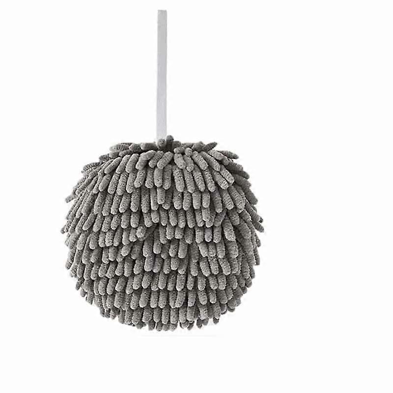 Grey Microfiber Chenille Hand Towel Ball with Hanging Loop for Kitchen and Bathroom Quick Dry