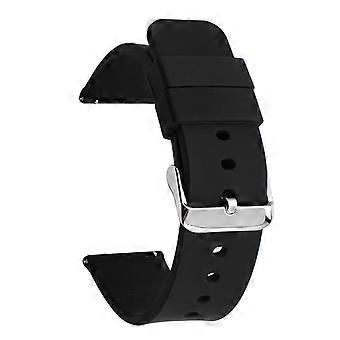 Smartwatch Bands 18/20/22mm Soft Silicone Strap Black with Silver Buckle Adjustable Replacement